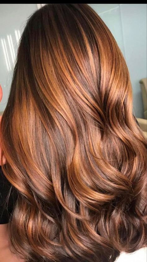 Straight Copper Balayage, Elegant Hair Color, Copper Highlights On Brown Hair, Amber Hair, Brown Hair Inspo, Hair Color Caramel, Brunette Hair With Highlights, Brown Hair Color, Caramel Hair