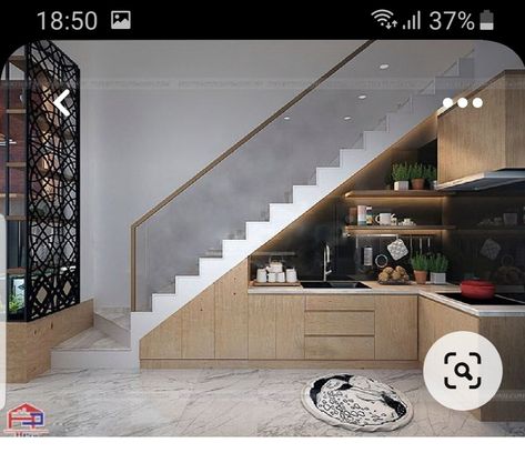 Interior Design Under Staircase, Stairs Nook, Under Stairs Ideas, Kitchen Under Stairs, Under Stairs Nook, Small Apartment Plans, تحت الدرج, Stairs In Kitchen, Staircase Interior Design