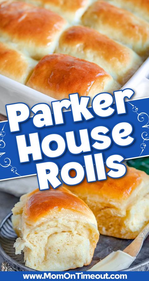 Parker House Rolls are soft, fluffy, buttery and incredibly delicious! They’re the perfect roll to complement any dinner or holiday gathering. Plus, they make great options for sandwiches after cooking up those Thanksgiving turkeys or Christmas hams! Light and fluffy, these rolls are sure to be the best thing on your plate. // Mom On Timeout Dinner Rolls Recipe Homemade, Parker House Rolls Recipe, No Yeast Dinner Rolls, Parker House Rolls, Thanksgiving Turkeys, Mom On Timeout, Homemade Rolls, Biscuit Bread, Cooking Bread