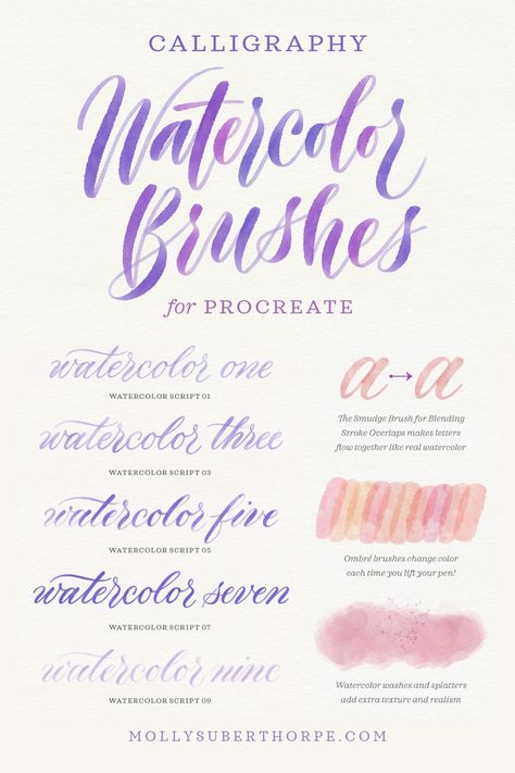 The Watercolor Calligraphy Procreate Brush Pack is the complete kit for drawing realistic watercolor calligraphy on your iPad. The 37 brushes take the guess work out of digital watercolor lettering, whether you're creating flourished calligraphy styles or free-flowing brush script. #watercolorcalligraphy #watercolorlettering #flourishedcalligraphy #ipadlettering #calligraphy #learncalligraphy #ipadcalligraphy #learnmoderncalligraphy #lettering #procreate #learnipadlettering #moderncalligraphy Flourished Letters, Calligraphy Procreate, Watercolor Font, Ipad Calligraphy, Learn Modern Calligraphy, Lettering Procreate, Free Procreate Brushes, Procreate Watercolor, Calligraphy Inspiration