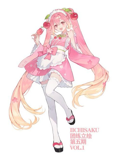 X Character Anatomy Poses, Drawing Poses Photo, Idol Pose Reference Drawing, Pink Hatsune Miku, Hatsune Miku Design, Pink Miku, Miku Designs, Sakura Miku, 캐릭터 드로잉