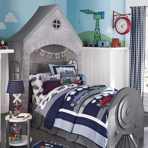 This Thomas & Friends Pottery Barn Kids Collection Has Us Saying "All Aboard!" Train Bed, Train Bedroom, Pottery Barn Bedrooms, Children's Bedding, Barn Bedrooms, Train Room, Train Theme, Big Boy Room