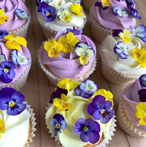 Pansy Wedding Cake, Wedding Pansies, Pansy Cupcakes, Pansy Cake, Eatable Flowers, Cake Alternatives, 89th Birthday, Wedding Cake Alternatives, Gourmet Cupcakes