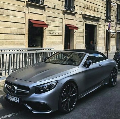 Matte grey, Mercedes S63 AMG Cabrio Grey Mercedes, Mercedes Convertible, Mercedes S63, Luxury Cars Range Rover, Grey Car, Mercedes Car, Future Lifestyle, First Car, Mercedes Amg