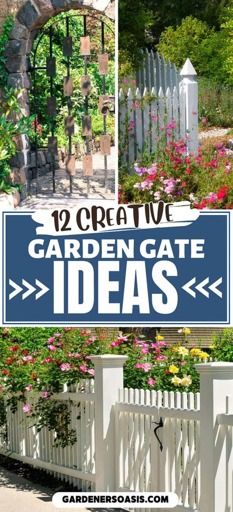 creative garden gate ideas Side Gate Ideas Backyards Entrance, Garden Gates And Fences Entrance, Gate Christmas Decor, Gate Decoration With Flowers, Gate Decor Ideas Outdoor, Auto Gate Design, Gate Decorations Wedding, Backyard Ideas Simple, Garden Entrance Gate