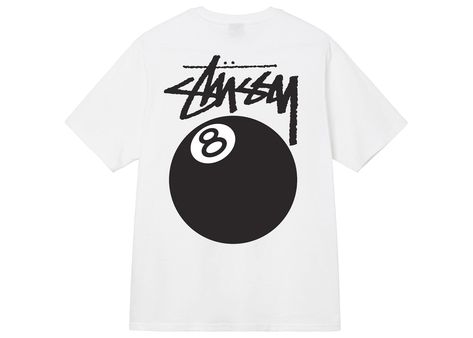 Stussy 8 Ball Tee Shirt (SS22) in White Stussy Clothing, Stussy 8 Ball, Stussy Men, Stussy Hoodie, T Shirt Picture, Usa Outfit, 8 Ball, Sneaker Brands, Logo Tees