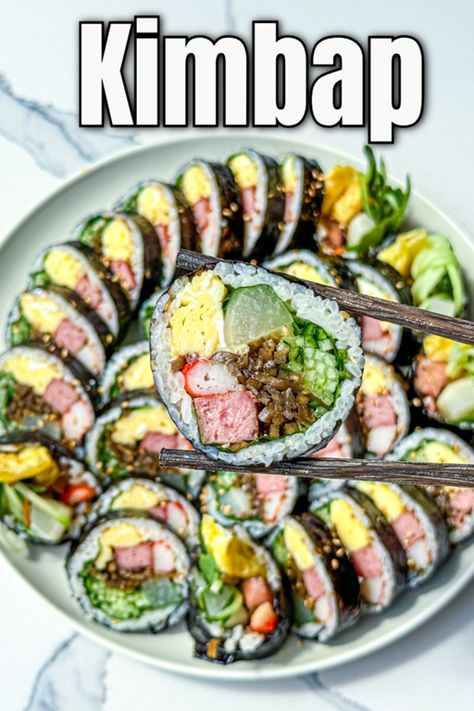 Spam Kimbap Recipe & Video Spam Kimbap, Green Cabbage Kimchi Recipe, Kimbap Recipe, Banchan Recipe, Braised Chicken Recipes, Chicken Ramen Recipe, Crab Sticks, Rice Seasoning, Pickled Radish