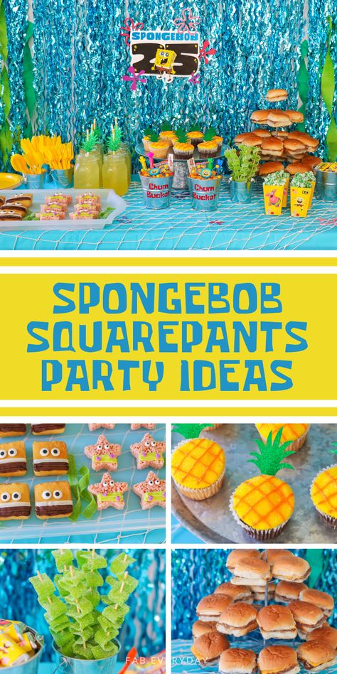 SpongeBob SquarePants: The Complete Fourteenth Season two-disc DVD collection is available on DVD now, so I’m sharing lots of fabulous ideas for a SpongeBob party! Whether you’re looking for ideas for a SpongeBob birthday party or just a fun watch party, click or visit FabEveryday.com for all the ideas for a SpongeBob themed party, including SpongeBob theme party supplies and decorations, SpongeBob party food ideas, party favors, free SpongeBob party printables, and more. #SpongeBob25 Spongebob Birthday Pictures, Spongebob Date Night, Kelp Juice Spongebob, Spongebob Outfit Ideas Women, Spongebob Table Centerpiece, Spongebob Punch, Free Printable Spongebob Food Labels, What’s Funnier Than 24 Theme, Spongebob Squarepants Birthday Party