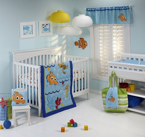 Disney Nemo Wavy Days 4 Piece Crib Bedding Set Finding Nemo Nursery, Nemo Nursery, Disney Baby Rooms, Finding Nemo Baby, Nemo Baby, Disney Themed Nursery, Baby Boy Bedding Sets, Boy Nursery Themes, Disney Finding Nemo