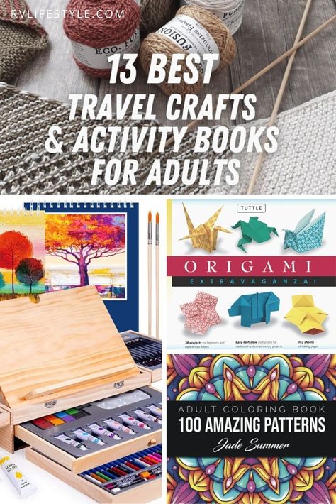 Whether you have a long road trip ahead or want to keep your mind busy in the RV, here are the best travel crafts and activity books for adults. via @rvlifestylemike Diy Travel Games For Adults, Airplane Crafts For Adults, Crafts To Do In The Car For Adults, Crafts To Do While Traveling, Travel Crafts For Adults, Plane Activities For Adults, Crafts To Do In The Car, Road Trip Activities For Adults, Crafts For Traveling