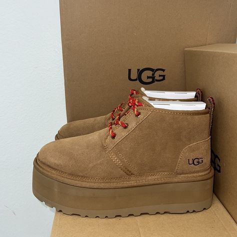 Ugg Neumel Platform Size-9 Chestnut Newno Offers Ugg Neumel Platform, Pink Ugg Slippers, Pink Suede Boots, Hidden Wedge Boots, New Uggs, Ugg Neumel, Ugg Tasman Slippers, Black Winter Boots, Ugg Classic Ultra Mini