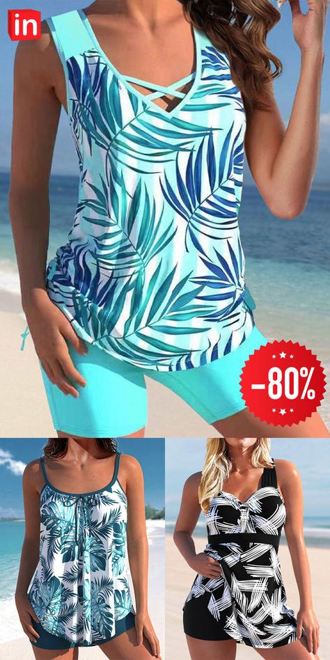 Women's Swimwear Tankini 2 Piece Plus Size Swimsuit Printing Floral Black White Yellow Pink Sky Blue Tank Top Bathing Suits Sports Summer Womens Tankini Swimwear, Yoga Studio Design, Plus Size Swimsuit, Crochet Swimwear, Trendy Swimsuits, Tankini Swimsuits For Women, Outfit Inspo Summer, Swimsuit Sale