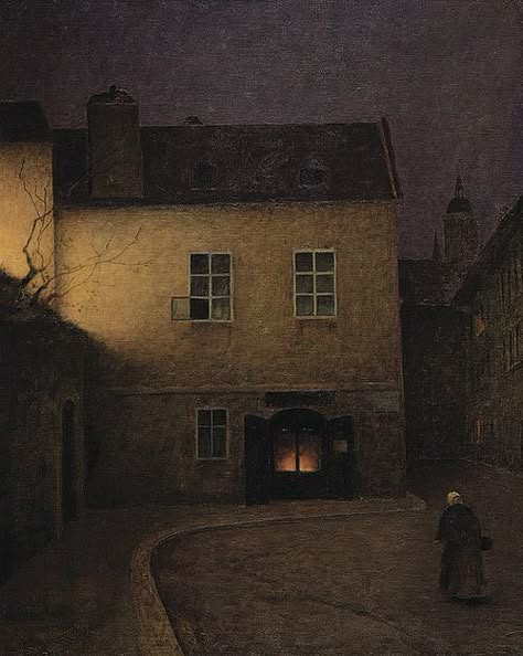 Evening Prague, 1902-1905, Jakub Schikaneder. (February 27, 1855, Prague - November 15, 1924, Prague) was a Czech painter, known for his soft paintings of the outdoors, often lonely in mood. Jakub Schikaneder, Art Video, Night Painting, Chiaroscuro, Prague, Classic Art, Aesthetic Art, The Light, Artist Inspiration