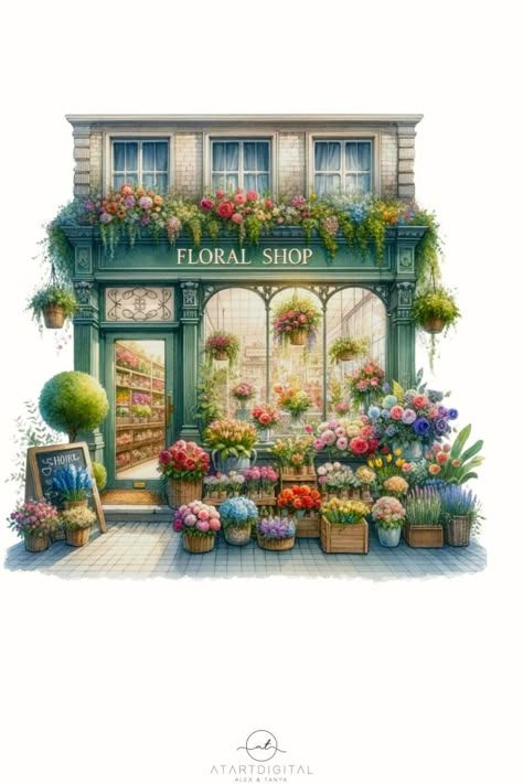 Floral Shop Ideas, Spring Illustration Art, Flower Shop Illustration, Flower Shop Background, Flower Shop Art, Ariel Christmas, Cafe Illustration, Shopping Illustration, Quirky Garden