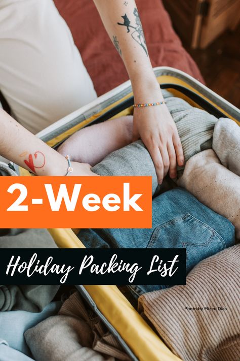 When packing for a 2-week trip, prepare a list of everything you need to bring. Lay things down on the floor or bed to inspect and regulate what you need to carry and what you don't. This is to prevent having to re-stow your luggage if you decide it is no longer essential. How To Pack A Suitcase For Two Weeks, Holiday Packing List, Holiday Packing Lists, Travel Light Packing, Hand Baggage, Air Travel Tips, Checked Baggage, Military Backpack, Work Backpack