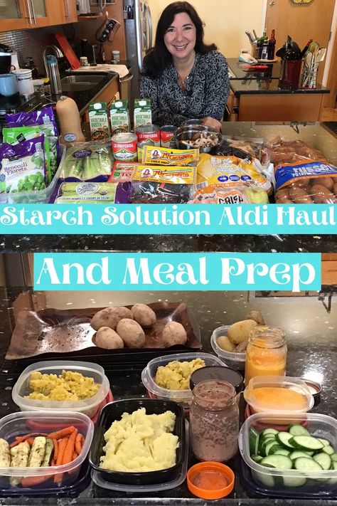 Here I'm pictured with the food I purchased at Aldi, which is all vegan and starch solution friendly and all the dishes I made from the food I purchased for my meal prep Starch Solution Diet, Aldi Haul, Starch Based Diet, The Starch Solution, Quick And Easy Meal Prep, Starch Solution Recipes, Vegan Diet Recipes, Starch Solution, Come Along With Me