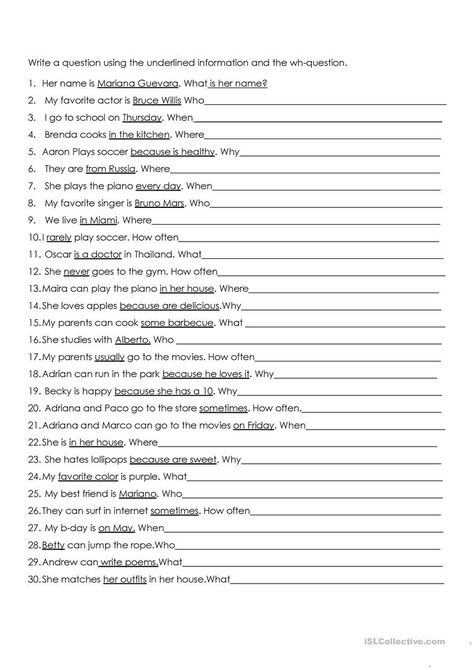 Wh Questions Exercises, English Printables, English Language Learning Activities, Wh Questions Activities, Present Simple Tense, English Units, English Grammar Exercises, Simple Present Tense, English Exercises