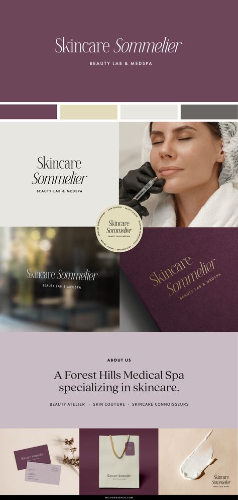 Skincare Sommelier MedSpa | Brand Design Spotlight | Mila Design Co. Medi Spa, Medspa Branding, Medical Spa Branding, Dermatologist Branding, Beauty Clinic Branding, Dermatologist Logo Branding Design, Luxury Branding Identity, Med Spa Marketing, Spa Logo Design