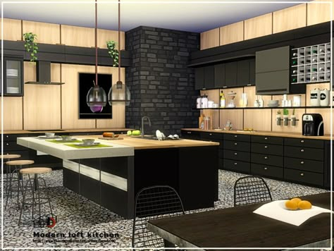 Sims 4 Cc Modern Kitchen, Sims 4 Cc Modern, Modern Loft Kitchen, Sims 4 Loft, Sims 4 Modern House, Sims 4 Kitchen, Die Sims 4, Loft Kitchen, Sims 4 House Building