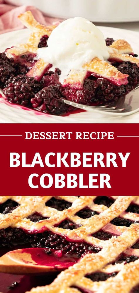 This is a different blackberry cobbler, with a lattice topping and the perfect way to use leftover pie crust. It can be frozen so you can plan ahead. I always favor homemade, but with purchased dough, this dessert comes together quickly. Blackberries Cobbler, Biscuit Cobbler, Easy Blackberry Cobbler, Homemade Biscuit, Blackberry Cobbler Recipe, Cobbler Topping, Blackberry Recipes, Berry Cobbler, Blackberry Cobbler