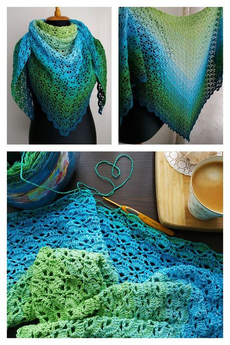 South Bay Shawlette Free Crochet Pattern Shawlette Pattern, Crochet Cardigan Sweater, Infinity Scarves, Diy Magazine, Crochet Shawls, Shawl Knitting Patterns, Easy Stitch, South Bay, Pattern Images