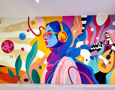 University Mural, Mural Art Ideas, Malaysia Art, Wall Branding, Mural Portrait, Festival Drawing, Exterior Murals, Mural Art Design, Wall Street Art