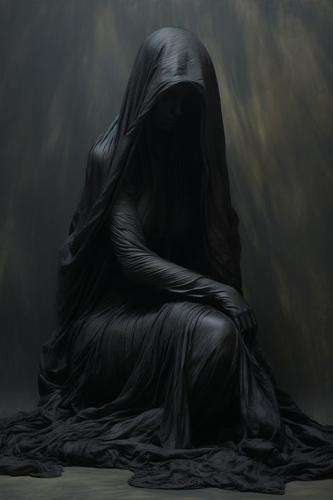 Darkness Personified, Wraith Costume, Hooded Woman Art, Shadow Witch, Fantasy Necromancer, Shadow Woman Aesthetic, Masked Woman, Ghost Woman, Lolth Drow Aesthetic