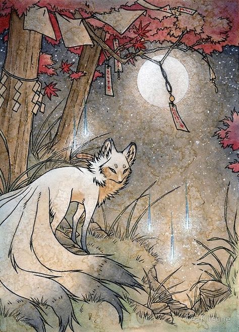 Kitsune Yokai, Strange Creatures, Art Fox, Turning Japanese, Japanese Mythology, Fox Spirit, Art Mignon, Whimsical Artwork, Fox Illustration