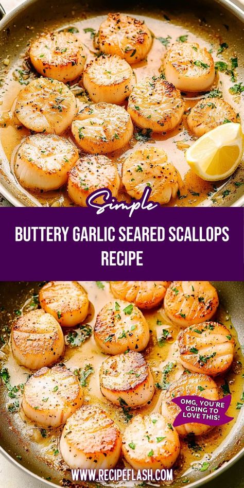 Craving a seafood dish that wows? This Buttery Garlic Seared Scallops Recipe is a game-changer for your scallops dinner ideas! With rich flavors and a simple approach, it’s perfect for anyone wanting to indulge in a restaurant-quality meal at home. Don’t forget to save this for your next cooking adventure! Scallops Dinner Ideas, Scallops Dinner, Garlic Scallops Recipe, Seared Scallops Recipe, Easy Scallop Recipes, Recipe With Lemon, Scallops Recipe, Seared Scallops, Sea Scallops