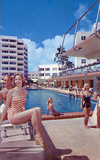 Shore Club Hotel Miami Beach FL by Edge and corner wear c, 1950s Florida Resorts, Vintage Hotels, Hotel Motel, Old Florida, Vintage Florida, Travel Alone, Vintage Beach, Mode Vintage, Miami Beach