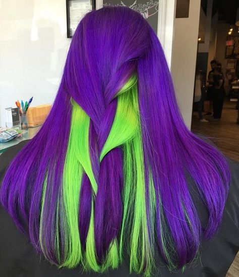 60 Beautiful Blue and Purple Hair Color Ideas – HairstyleCamp Purple And Green Hair, Green Hair Color, Neon Green Hair, Violet Hair Colors, Hair Color Pictures, Violet Hair, Neon Hair, Hair Color Crazy, Bright Hair Colors