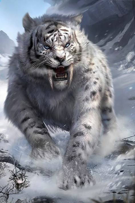 Gaint snow leopard - hd wallpapers- follow us on pinterest-#fantasyart #wallpapers #art #thewisdommotivation #beast Wasteland Creatures, Snow Leopard Art, Elder Scrolls Legends, Sabertooth Tiger, Leopard Art, Tiger Pictures, Big Cats Art, Fantasy Beasts, Spirit Animals