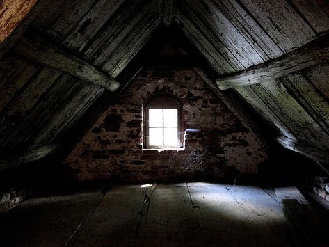 A dreary attic.  Art studio worthy and maybe a ghost or two. Creepy Attic, Attic Office, Finished Attic, Attic Playroom, Attic Flooring, Attic Room, Attic Stairs, Attic Bathroom, Attic Renovation