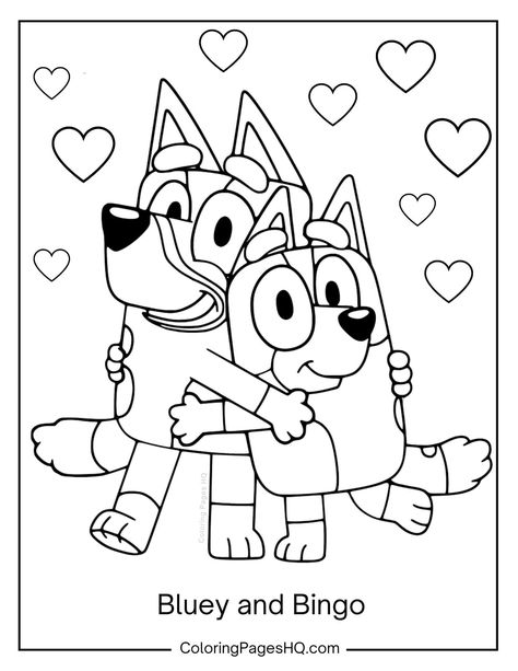 Bluey and Bingo hugging Bluey Coloring Pages, Printable Bluey, Super Mario Coloring Pages, Rose Coloring Pages, Blue Heeler Dogs, Birthday Coloring Pages, Barbie Coloring, Barbie Coloring Pages, Spring Coloring Pages