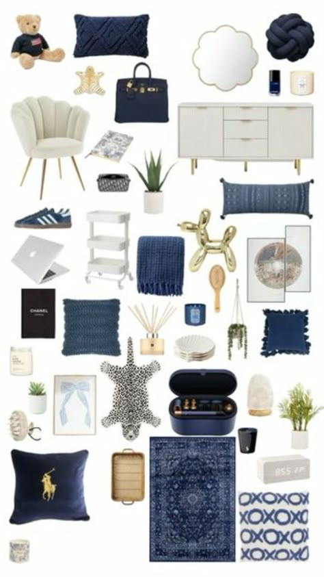 #roominspo White Navy Blue Bedroom, Dark Blue And White Bedroom Ideas, Navy Blue Rooms Ideas, Navy And White Room Bedrooms, Navy And White Bedroom Decor, Navy Blue Aesthetic Room Decor, Navy Blue And White Room Aesthetic, Navy Blue Decor Bedroom, Navy Blue And White Bedroom Decor