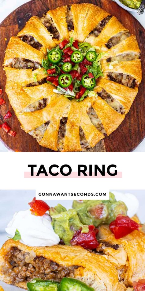 Taco Ring Puff Pastry Tacos, Taco Ring Recipe, Taco Ring, Ham And Cheese Pinwheels, Taco Pie, Crockpot Turkey, Crock Pot Desserts, Country Cook, Dough Recipes