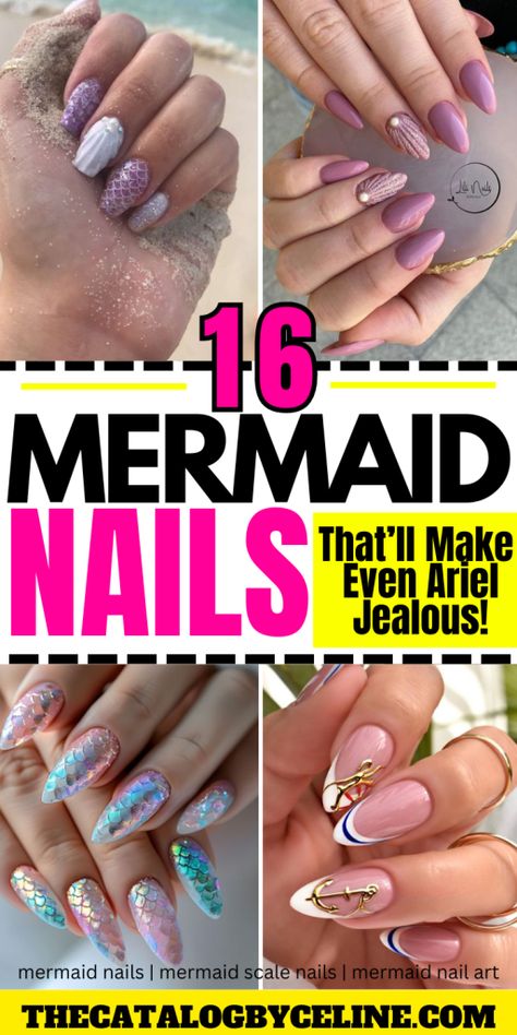 Nails Inspiration Pearl, Mermaid Beach Nails, Mermaid Tail Nail Art, Mermaid Scale Nails, Mermaid Nails Design Simple, Ocean Nails Sea, Blue Nails Trendy, Aquatic Nails, Mermaid Nails Design