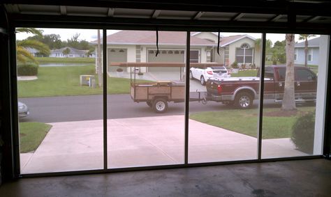 Looking out through white privacy screen Window Privacy Screen, Garage Door Screen, Diy Window Screen, Garage Screen, Basement Home Gym, Garage Screen Door, Diy Privacy Screen, Lattice Screen, Diy Screen Door