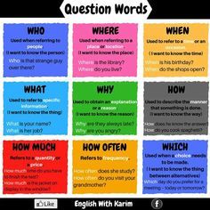 Question Words - Who, Where, When, What, Why, How, How Much, How Often, Which Opposite Words List, Question Words, Teach English To Kids, Nouns And Adjectives, Marketing Plan Template, Teaching English Grammar, English Language Learning Grammar, Wh Questions, English Verbs