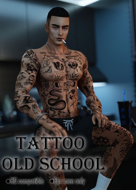 Sims 4 Men Clothing, Sims 4 Stories, Sims 4 Male Clothes, Sims 4 Cheats, Sims 4 Tattoos, The Sims 4 Pc, Tattoo Old School, Pelo Sims, Sims 4 Cc Makeup