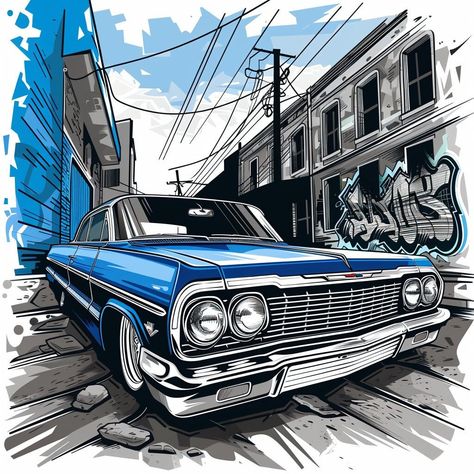 Low Riders Cars, Lowrider Poster, Lowrider Graphics, Impala Lowrider, Lowrider Magazine Art, 64 Impala Lowrider, Man Cave Posters, Lowrider Front View, Trippy Pictures