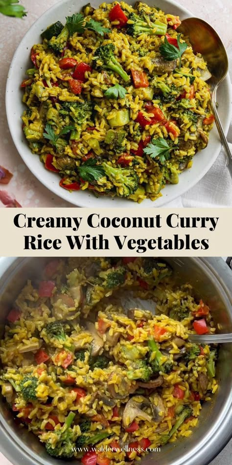 Coconut Curry Rice, Curry Rice Recipes, Walder Wellness, Creamy Coconut Curry, Rice With Vegetables, Zucchini Mushrooms, Curry Rice, Vegetable Rice, Side Dish Recipes Easy