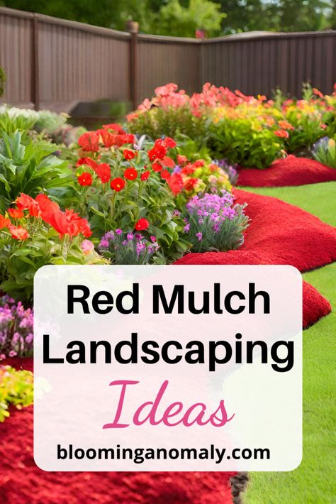 Front Yard Red Mulch Landscaping Ideas Red Mulch Landscaping Front Yards, Red Mulch Landscaping, Red Mulch Landscaping Ideas, Mulch Colors, Backyard Mulch Landscaping, Black Mulch Landscaping Ideas, Black Mulch Landscaping, Front Yard Entrance, Mulch Landscaping Ideas