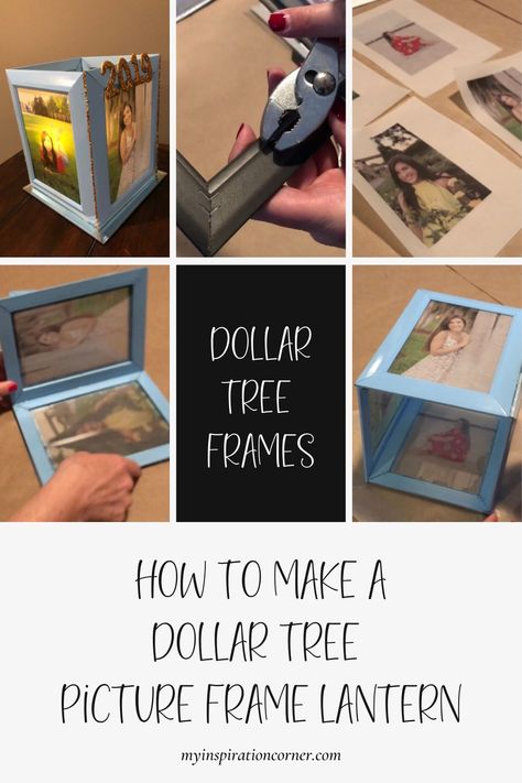 Frame Lanterns Diy, Picture Lantern Diy, Picture Lantern Centerpieces, Picture Frame Luminaries Diy, Photo Lantern Centerpieces, Diy Picture Frame Box Centerpiece, Dollar Tree Picture Frame Lantern, Diy Picture Frame Centerpiece, Picture Frame Box Diy