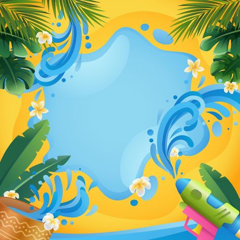 Songkran Festival Background with Water Gun Splash Thingyan Background, Thingyan Festival Design, Songkran Festival Design, Water Festival Poster, Padauk Flower, Songkran Festival Poster, Thingyan Festival, Really Cool Backgrounds, Sinulog Festival