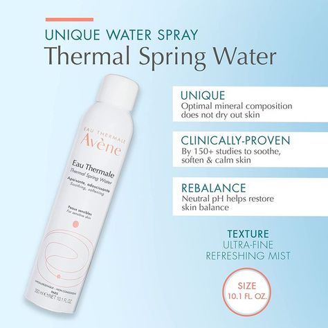 Eau Thermale Avene Thermal Spring Water, Soothing Calming Facial Mist Spray for Sensitive Skin Avene Thermal Spring Water, Fix Makeup, Thermal Spring Water, Thermal Water, Water Benefits, Thermal Spring, Facial Mist, Face Mist, Mist Spray