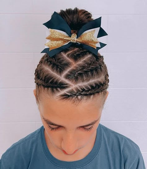 17 Gymnastics Hairstyles That'll Make You Flip – HairstyleCamp Gymnastics Meet Hairstyles For Short Hair, Tumbling Hairstyles Gymnastics, Rhythmic Gymnastics Hairstyles, Gymnastic Competition Hair, Gymnastics Buns For Long Hair, Cute Gymnastics Hairstyles For Meets, Braided Hairstyles For Gymnastics, Gymnasts Hairstyles, Tumbling Hairstyles For Kids