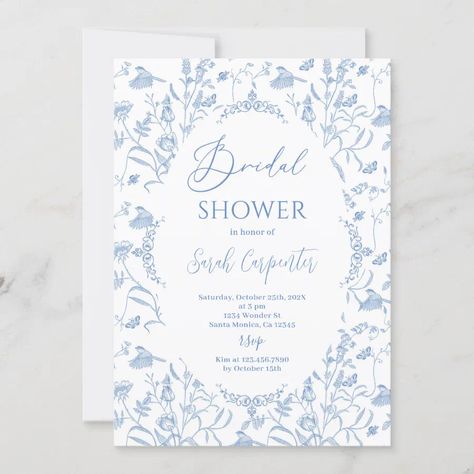 Chinoiserie Floral Bridal Shower Invitation Shower Artwork, Bridal Shower Brunch Invitations, Bridal Shower Inspo, Something Blue Bridal, White Victorian, Bridal Shower Inspiration, Bridal Invitations, Elegant Bridal Shower, Bridal Shower Brunch