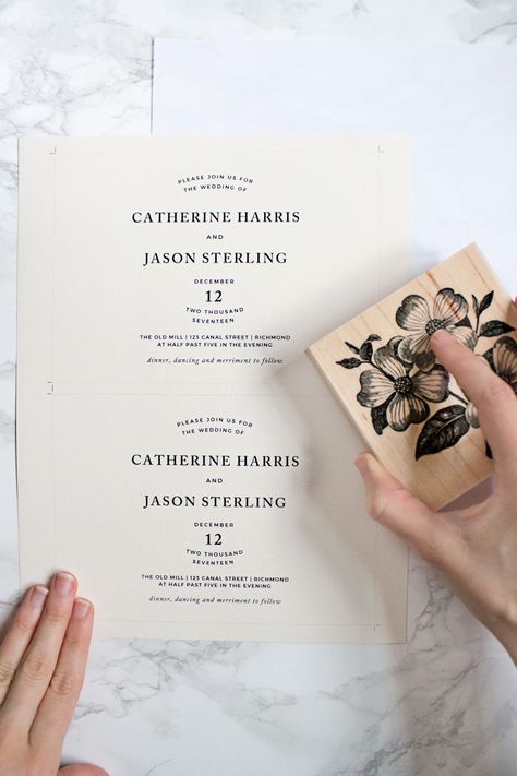 These hand-stamped floral wedding invitations make for a fun and easy DIY project. Not to mention they only cost $65 for 100 of them. Cricut Wedding Invitations, Diy Wedding Invitations, Cricut Wedding, Budget Wedding Invitations, Wedding Invitation Kits, Mad Libs, Trendy Wedding Invitations, Rustic Wedding Diy, Lace Wedding Invitations