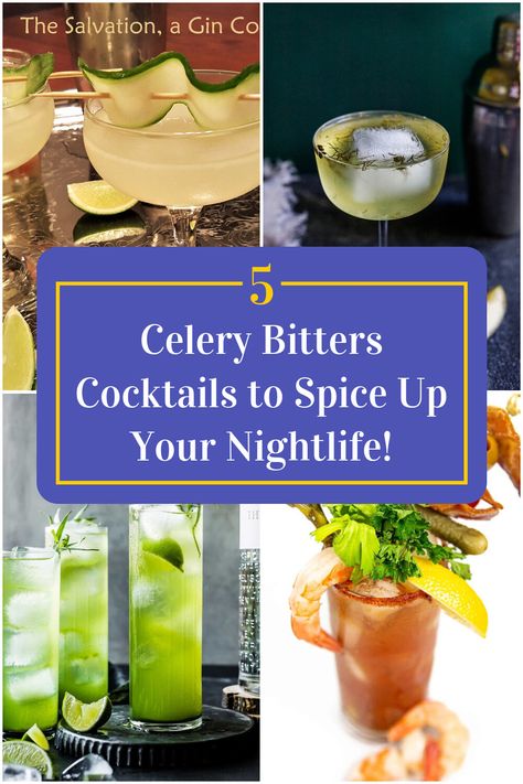 Collage of 4 celery bitters cocktails. Bitters Cocktail Recipes, Unique Cocktail Recipes, Bitters Recipe, Cocktail Bitters, Thirsty Thursday, Delicious Drinks, Gin Cocktails, Cocktail Recipe, Mixology